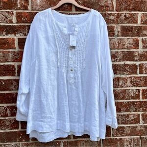 NWT J. Jill ~ Love Linen Tunic Blouse Top White ~ Crochet Lace Pintucked Sz
2X